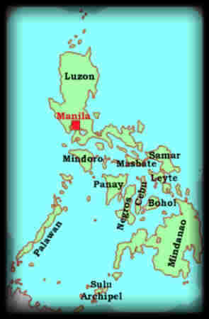 Philippinen im Südchinesischen Meer,Celebes See und Pazifik, mit den Inseln sind Luzon, Mindanao, Palawan und im Archipel der Visayas die Inseln Leyte, Cebu, Bohol, Masbate, Samar, Negros und Panay